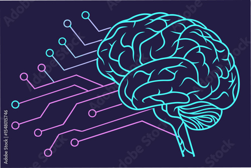 Futuristic digital brain neural network vector illustration