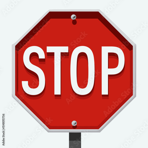 Stop sign in red octagonal shape on white background  