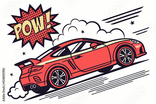 Pop art sports car speed lines vector illustration