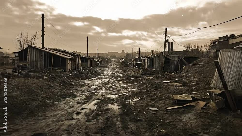 Ruined settlement, poverty, and devastation