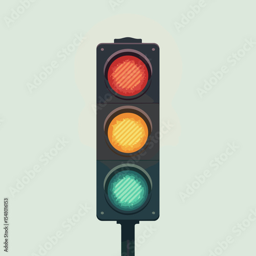 Traffic light with red, yellow, and green signals on a soft background  