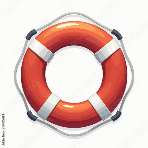 Life buoy in bright orange color with white straps and details  