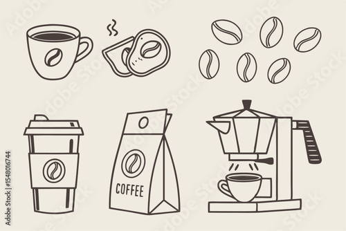 Minimalist coffee shop icons sleek vector design set