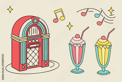 1950s diner retro vector graphics jukebox and more