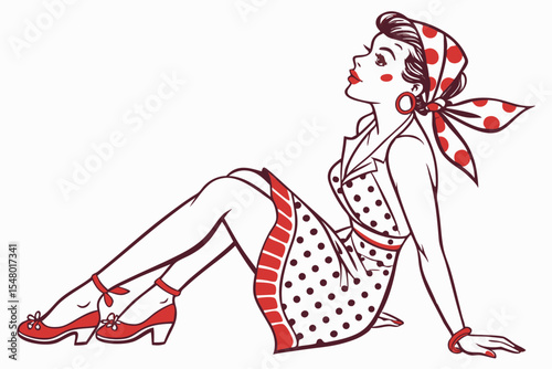 Retro pin up girl vector illustration in cmyk