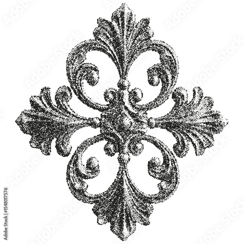 Classic floral ornament engraved on wood with stipple effect