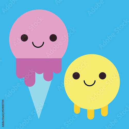 Cute Emoticon with Melting Ice Cream Cone