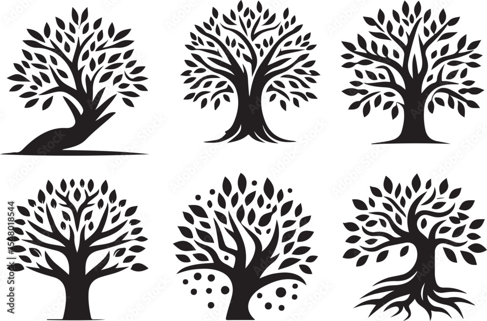 Obraz premium set of trees silhouettes logo vector 