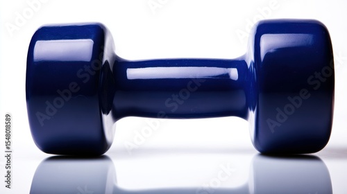 A bright blue dumbbell on a reflective surface, ideal for fitness-related content such as exercise guides, sports articles, or home workout promotions, It embodies strength and health themes,