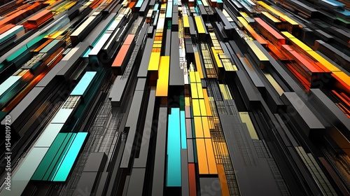 Abstract 3D Geometric Pattern: Colorful Blocks