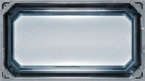 Fototapeta Naklejka Na Ścianę i Meble -  Futuristic sci fi spaceship window with a high tech metal frame for a technology background