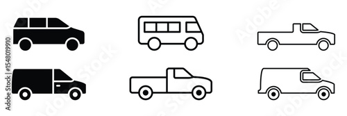 Car icon, symbol. Car view from side. Vehicle icon. Vehicle icons set view from side