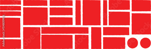 Red website wireframe layout with rectangles and circles isolated on white background