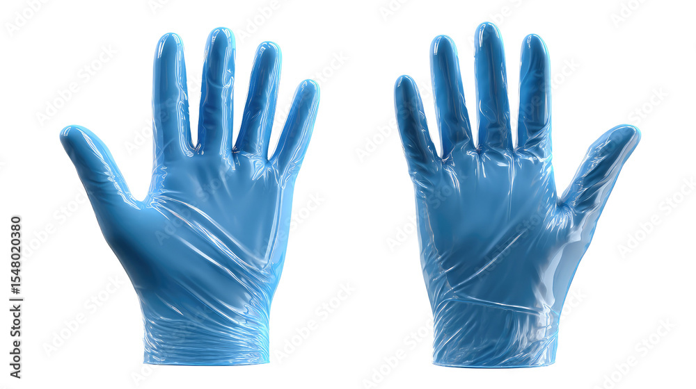 Obraz premium Pair of Blue Protective Gloves: Isolated image of two blue, disposable gloves, highlighting their protective design, perfect for medical, hygiene, or lab work.