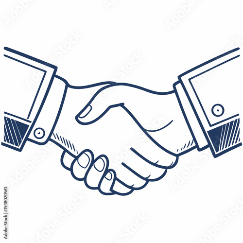 A refined vector of two hands shaking, with thin lines outlining the gesture of trust and mutual understanding.