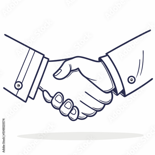 A modern, sleek vector illustration of a handshake, with defined outlines, representing partnership and collaborative efforts.