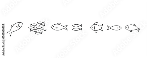 Line art illustration of fish swimming isolated on white background