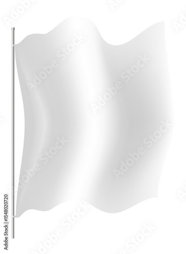 White flag waving on a metallic flagpole, perfect for customizations, ideal for communication projects related to peace, surrender or neutrality