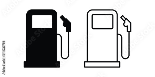 Gas station pump icons in black and white isolated on white background