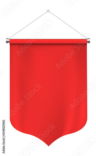 Red pennant hanging against a white background symbolizes celebration, achievement, and success, offering a vibrant and eye catching visual perfect for various events and promotions