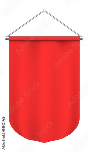Red vertical pennant hanging from a metallic support, perfect for customization and visual communication, ideal for advertising and promotional purposes