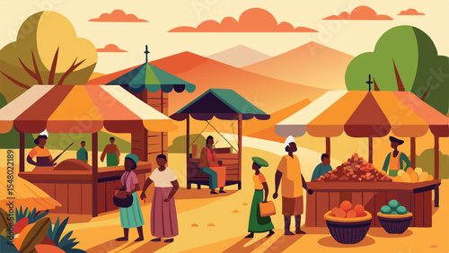 Vibrant Village Market A Bustling Scene of Fresh Produce and Colorful Tents