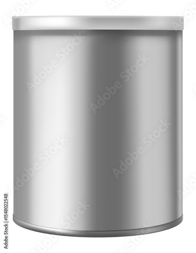Photorealistic 3D rendering of a closed generic metal tin can storing food or paint, isolated on white background with clipping path included
