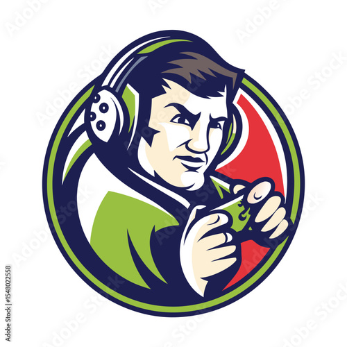 Focused gamer in headset, holding controller