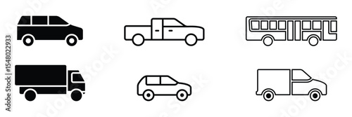 Car icon set in fill and linear style. Transport symbol. Vector illustration. EPS 10