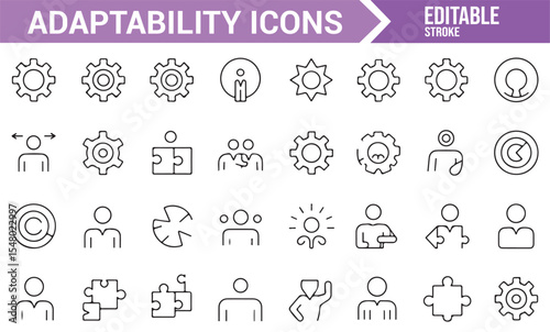 Human and Gear Illustration Set for Representing Adaptability and Growth
