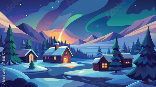 Enchanted Winter Night Glowing Lights in a Nordic Village