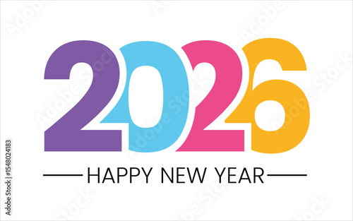 Happy new year 2026 colorful numbers isolated on white background