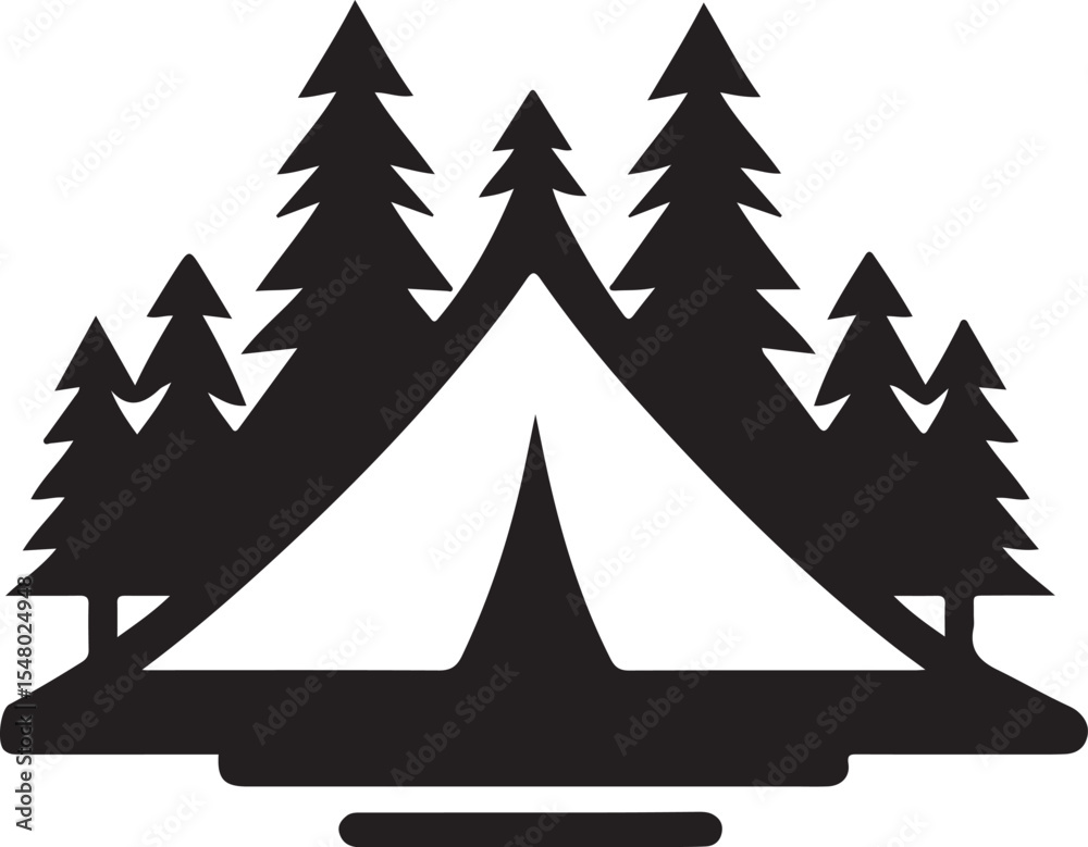Obraz premium Outdoor camping tent silhouette vector