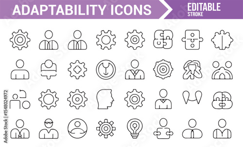 Adaptability Icons: Gear and Brain Symbols for Flexibility in Work
