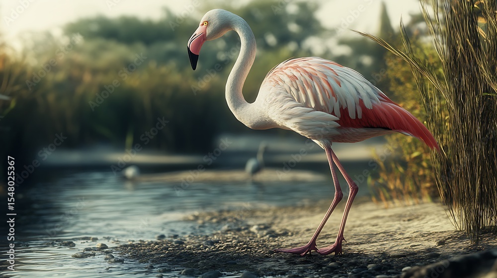 Naklejka premium Pink silhouette of flamingo at twilight high resolution picture