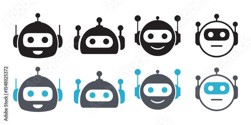 Collection of robot head icons isolated on white background