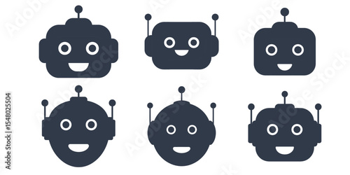 Collection of robot faces isolated on white background
