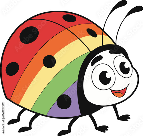 Cute Rainbow Ladybug Cartoon Vector for Kids and Educational Design
