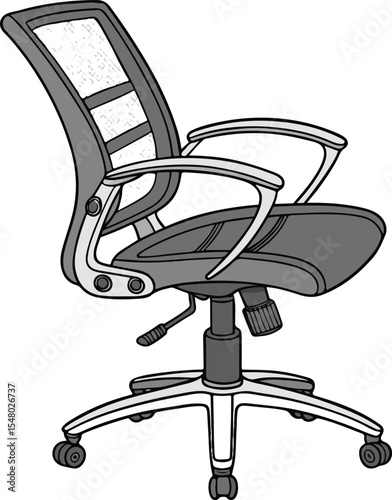Modern Ergonomic Office Chair with Wheels – Vector Line Art Illustration