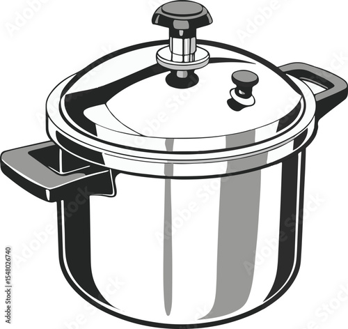 Stainless Steel Pressure Cooker with Safety Valve – Vector Illustration