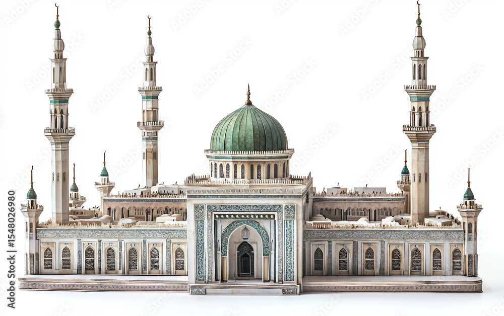 Fototapeta premium Majestic miniature of the Prophet Mosque with fine detailing and religious significance. Generative AI.
