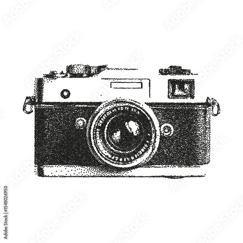 Halftone stipple photo camera. Collage cutout element on transparent background for print, banner.
