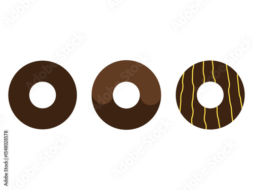 チョコレートドーナツのアイコンのイラストのセット