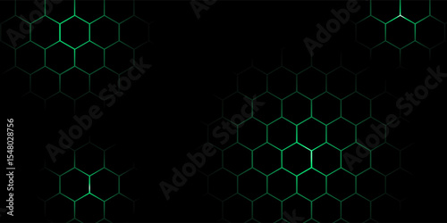 Hexagonal cyberspace green background. Hexagon grid tech pattern.
