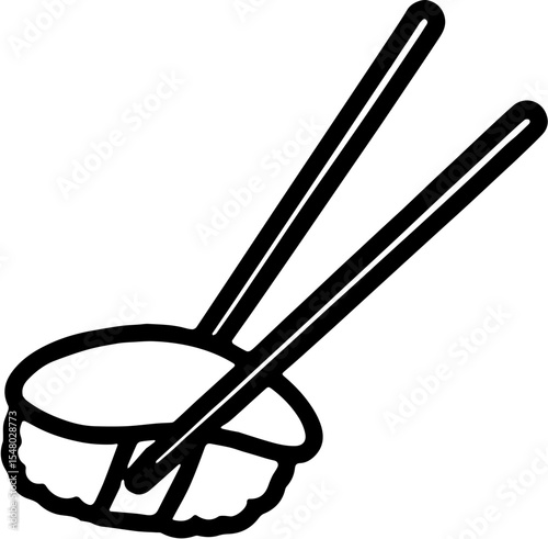 vector line art illustration of sushi and chopsticks, isolated on white