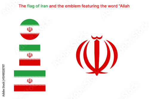 
Iran National Flag with Central Emblem Separately Displayed – Designed in Rectangle, Square, and Circle Shapes – Transparent Background.