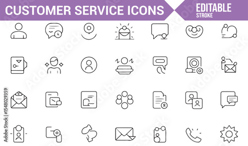Customer Support and Service Icons Set Featuring Virtual Interaction