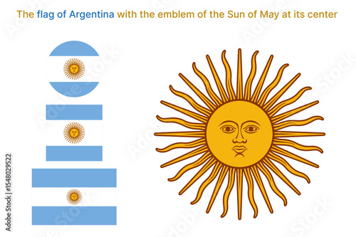 The flag of Argentina with the emblem of the Sun of May at its center