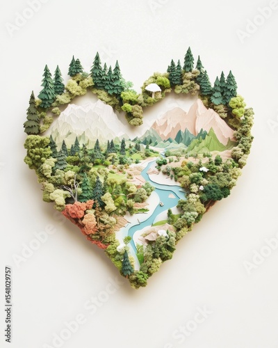 Heart-shaped earth map forests rivers and deserts merge in a sustainable environment