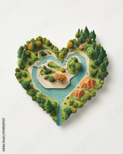 Heart-shaped map of earth’s beauty forests rivers and deserts in a unique environment nature viewpoint